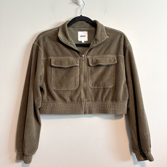 Aerie Groove On Ribbed Cropped Jacket Green Zip Front Size XS - Picture 3 of 10